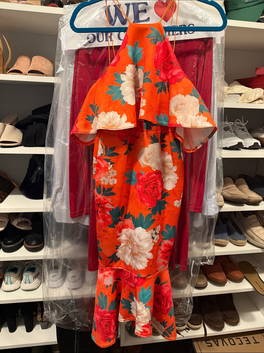 ASOS Orange Floral Halter Midi Dress. Size 6